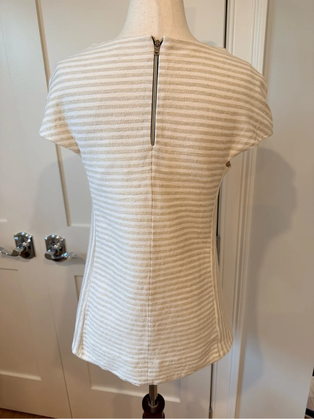 L'AGENCE Beige & White Striped Cap-Sleeve Top - Picture 9 of 15